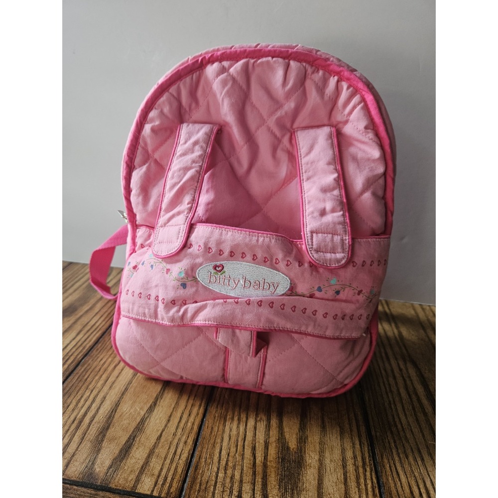 American Girl Bitty Baby Pink Quilted Doll Carrier Backpack Diaper Bag Travel